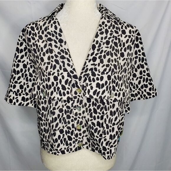 KENDALL + KYLIE crop top animal print floral button down boxy S - Picture 2 of 10